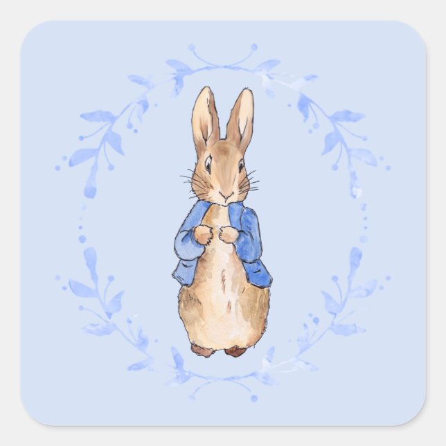 Classic Rabbit with blue leaf wreath   Square Sticker (Front)