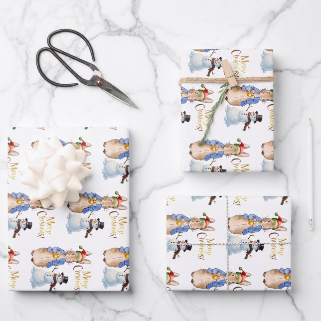 Classic Rabbit with Santa Hat   Wrapping Paper Sheet (Front)