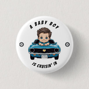 Classic Race Car Baby Boy Cruisin' In Shower 3 Cm Round Badge