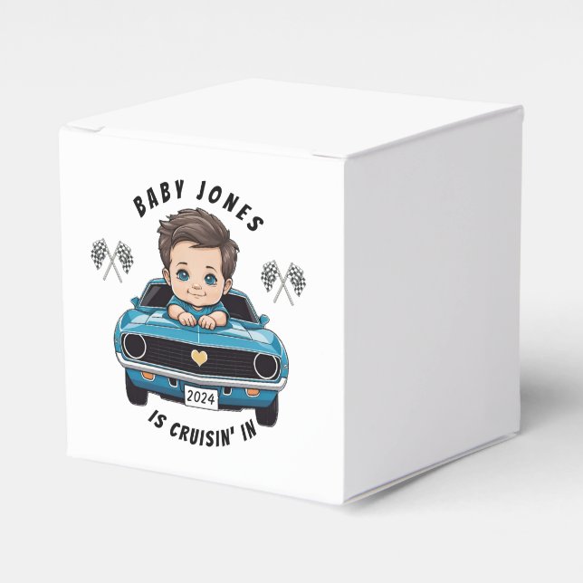 Classic Race Car Baby Boy Cruisin' In Shower Favour Box (Front Side)