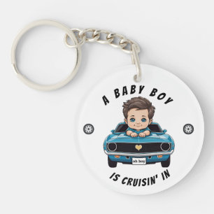 Classic Race Car Baby Boy Cruisin' In Shower Key Ring