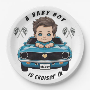 Classic Race Car Baby Boy Cruisin' In Shower Paper Plate
