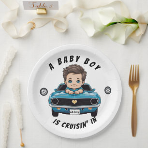 Classic Race Car Baby Boy Cruisin' In Shower Paper Plate