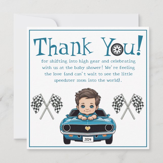 Classic Race Car Baby Shower Thank You Cards (Front)