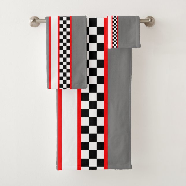 Classic Race Themed Black White Red And Grey  Bath Towel Set (Insitu)