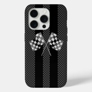 Classic Racing Flags Stripes in Carbon Fibre Style iPhone 15 Pro Case