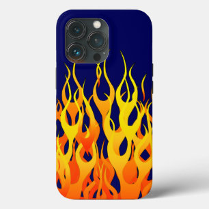 Classic Racing Flames Fire on Navy Blue iPhone 13 Pro Case