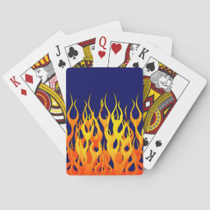Classic Racing Flames Fire on Navy Blue Decor Playing Cards