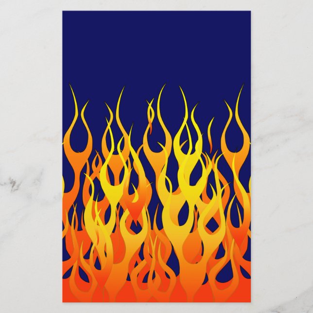 Classic Racing Flames Fire on Navy Blue Decor Stationery (Front)