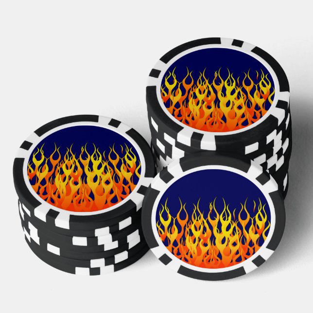 Classic Racing Flames Fire on Navy Blue Poker Chips (Stack)