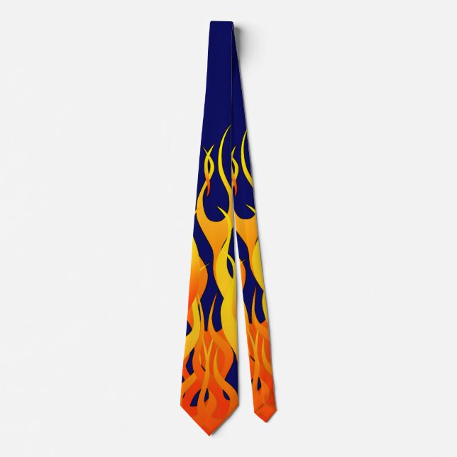 Classic Racing Flames Fire on Navy Blue Tie (Front)