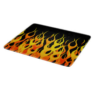 Classic Racing Flames on Solid Black Cutting Board