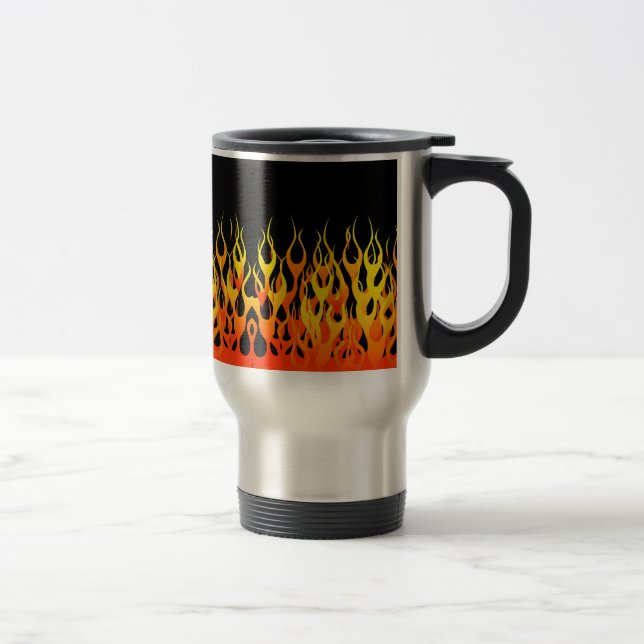 Classic Racing Flames on Solid Black Travel Mug (Right)