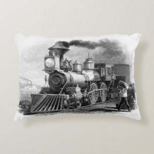 Classic Railroad Fan Steam Locomotive Engine Decorative Cushion