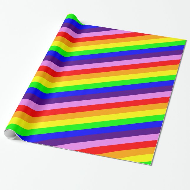 Classic Rainbow Stripes Bright Bold Multi Coloured Wrapping Paper (Unrolled)