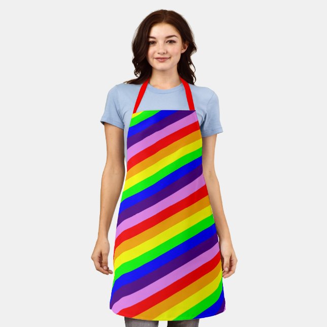 Classic Rainbow Stripes Diagonal Colourful Apron (Worn)