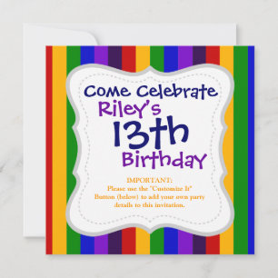 Classic Rainbow Vertical Stripes Colourful Gifts Invitation