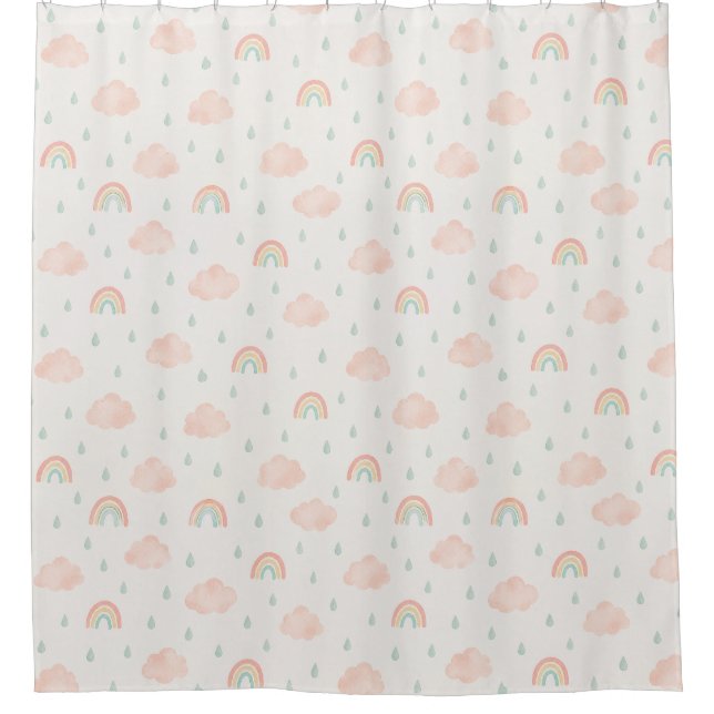 Classic Rainbows and Pink Clouds Pattern Shower Curtain (Front)