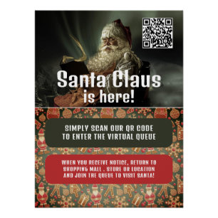 Classic Reading Santa, Visit Santa, QR Code Queue Poster