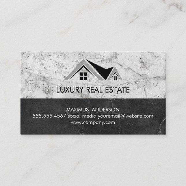 Classic Real Estate Logo | Marble Stone Business Card (Front)