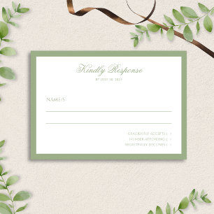 Classic Real Sage Green Border Script Wedding  RSVP Card