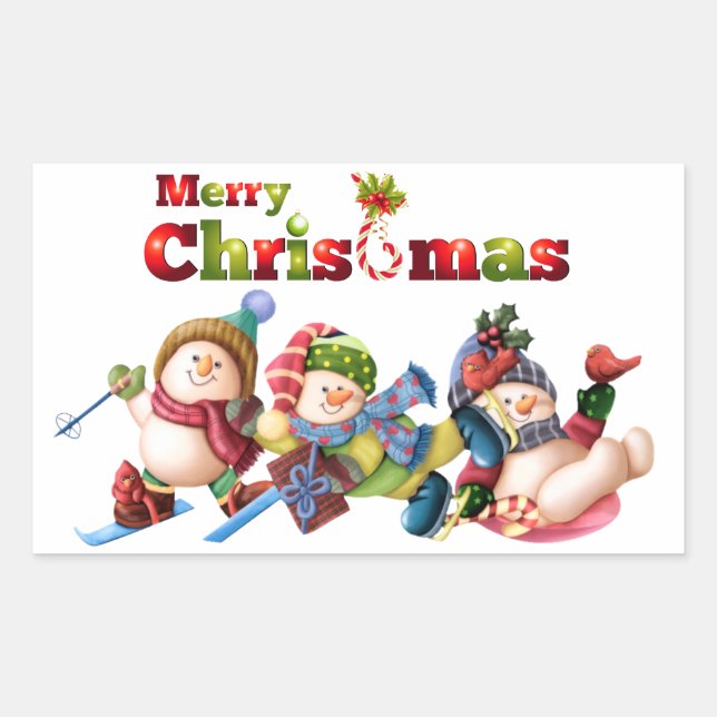 Classic Rectangle Christmas Sticker/Snowmen Rectangular Sticker (Front)