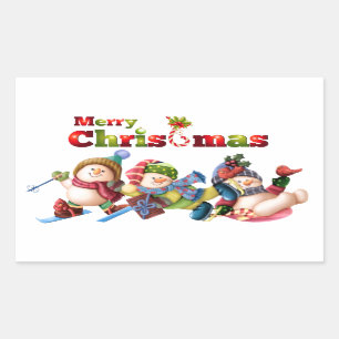 Classic Rectangle Christmas Sticker/Snowmen Rectangular Sticker