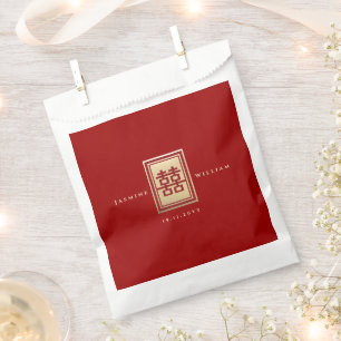 Classic Rectangle Double Happiness Chinese Wedding Favour Bags