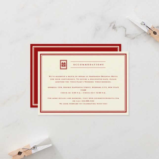 Classic Rectangle Double Happiness Chinese Wedding Invitation (Front/Back In Situ)