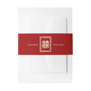 Classic Rectangle Double Happiness Chinese Wedding Invitation Belly Band