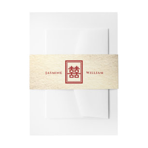 Classic Rectangle Double Happiness Chinese Wedding Invitation Belly Band