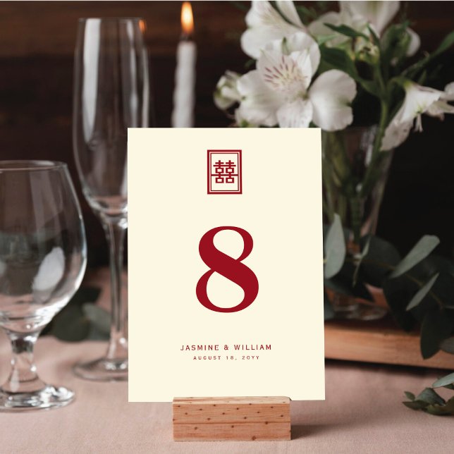 Classic Rectangle Double Happiness Chinese Wedding Table Number (Creator Uploaded)