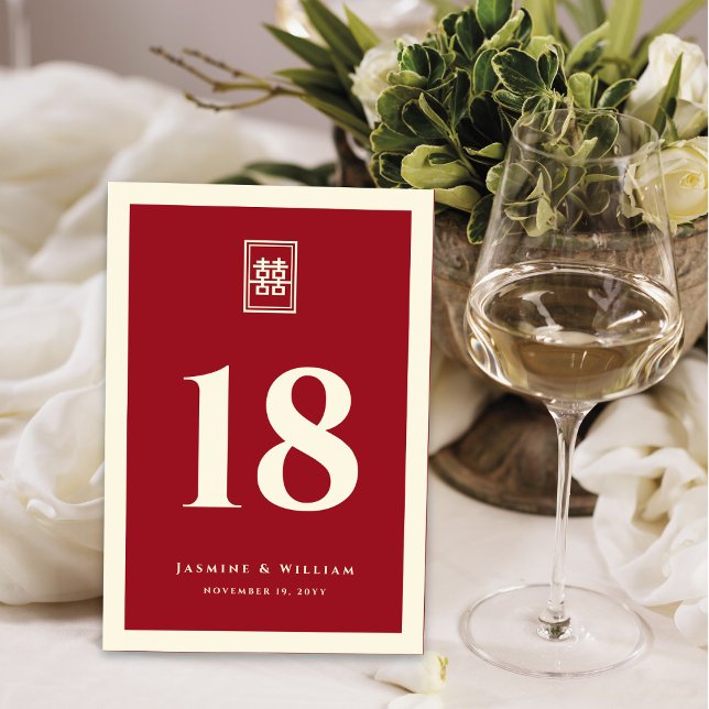 Classic Rectangle Double Happiness Chinese Wedding Table Number (Creator Uploaded)