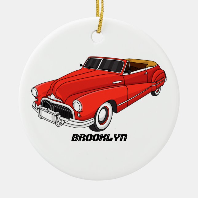 Classic red 1948 automobile ceramic tree decoration (Front)
