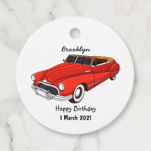 Classic red 1948 automobile  favour tags