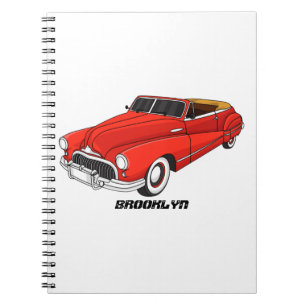 Classic red 1948 automobile notebook