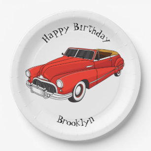 Classic red 1948 automobile  paper plate