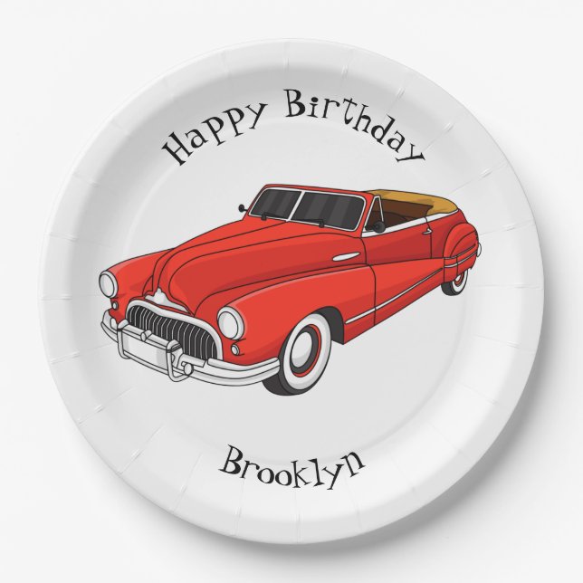 Classic red 1948 automobile  paper plate (Front)