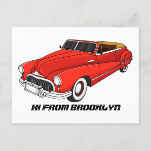 Classic red 1948 automobile postcard