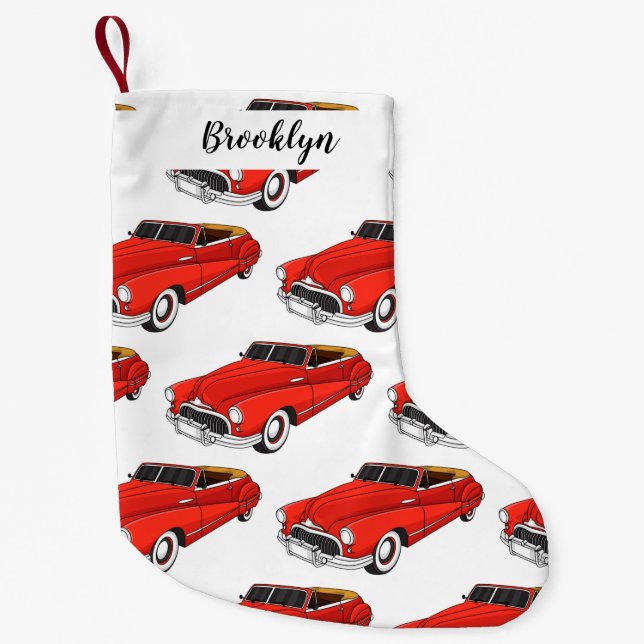Classic red 1948 automobile  small christmas stocking (Front)
