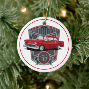 Classic Red 1956 Tri Five Ceramic Tree Decoration