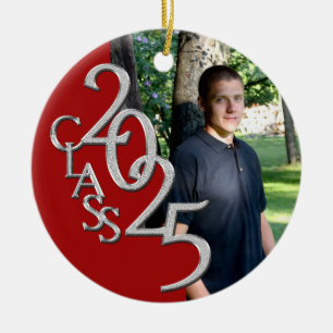 Classic Red 2025 Graduate Photo Ceramic Tree Decoration