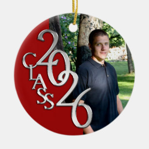 Classic Red 2026 Graduate Photo Ceramic Tree Decoration