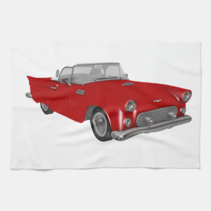 Classic Red 50's Car Tea Towel