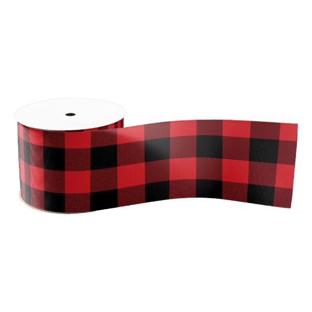 Classic Red and Black Buffalo Check Grosgrain Ribbon (Spool)