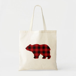 Classic red and black plaid Bear design Tote Bag