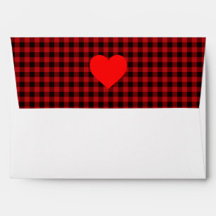 Classic red and black plaid with heart detail envelopes