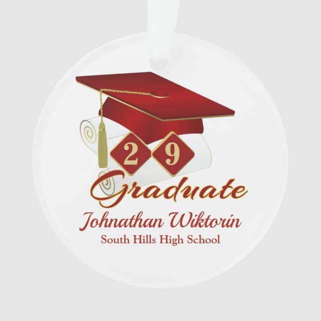 Classic Red and Gold 20xx Graduate Photo Ornament (Front)