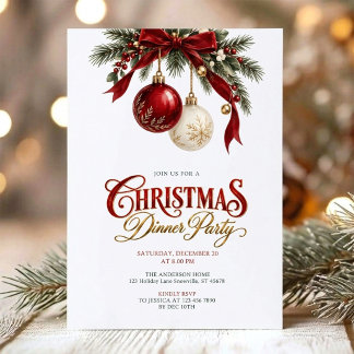 Classic Red and Gold Christmas Dinner Party Invitation