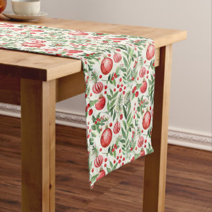 Classic Red and Green Baubles with Foliage Long Table Runner
